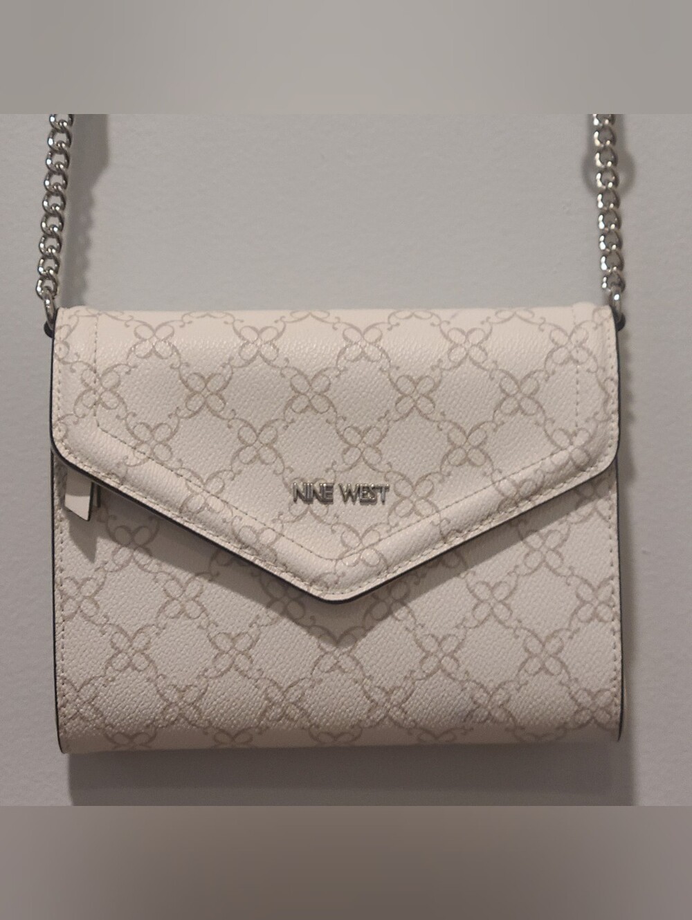 Nine West Signature 9 Monogrammed Crossbody White Cream Feminine Chic